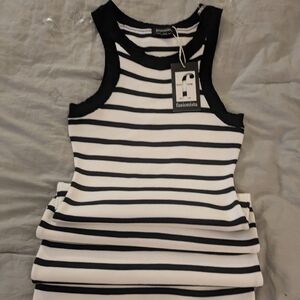 New Women's Long Black And White Striped Tank Top Dress 100% Polyester Size Smal